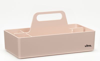 Vitra Toolbox RE, zartrosa Organisationsbox mit Fächern und Tragegriff für Büro und Zuhause.